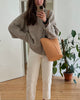 Round leather bucket bag natural